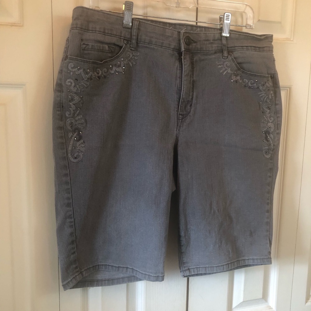 Gloria Vanderbilt Grey Embellished Denim Shorts